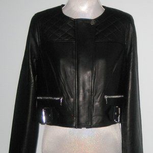 NWT MILLY Belted SAMANTHA Leather BIKER Moto Crop JACKET Women L Black MSRP $745